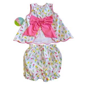 Zuccini Kids Baby Girls Tulips Print Scalloped Bloomer Set Pink Bow 12m